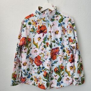 Vera Bradley French Terry Quater-Zip In Sea Air Floral Print Womens Sweatshirt L